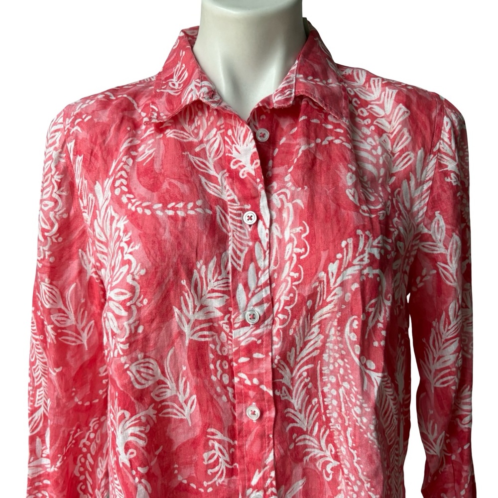 NWT, Talbots Linen Boyfriend Shirt - Brushed Paisley, Sz Petite Lg - Picture 9 of 16